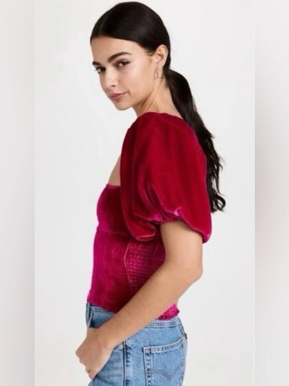 Reformation Luca Puff Sleeve Velvet Smock back blouse size 8